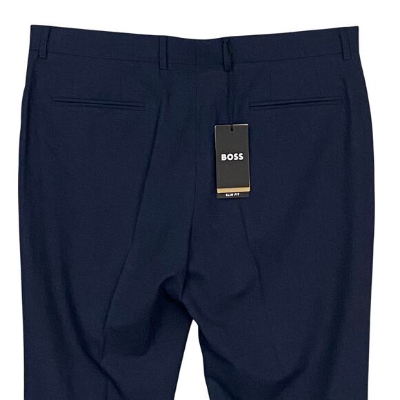 Boss Dress Pants Men's 38x33 Slim Fit Dark Blue Wool Blend Raw Hem Stretch NEW - Picture 8 of 14